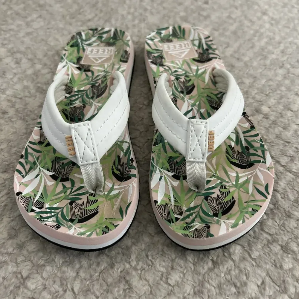 Reef Ahi Zebra Flip Flop Sandals Girls Youth 4 Arch Support Pink Green Beach